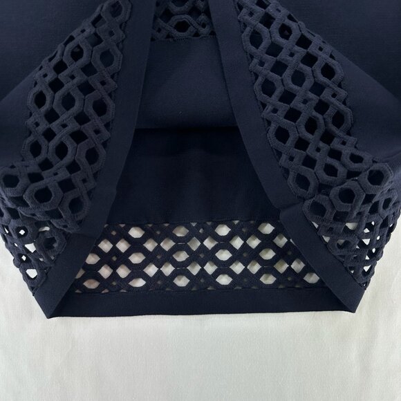 Ann Taylor Top and Skirt Set Womens LP Laser Cut Trim Stretchy Knitted Navy Blue - Picture 14 of 16